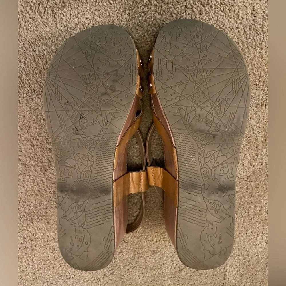 Bussola‎ Formentera Wedge Sandals Toffee Tan Leather Boho Studded Women Size 40